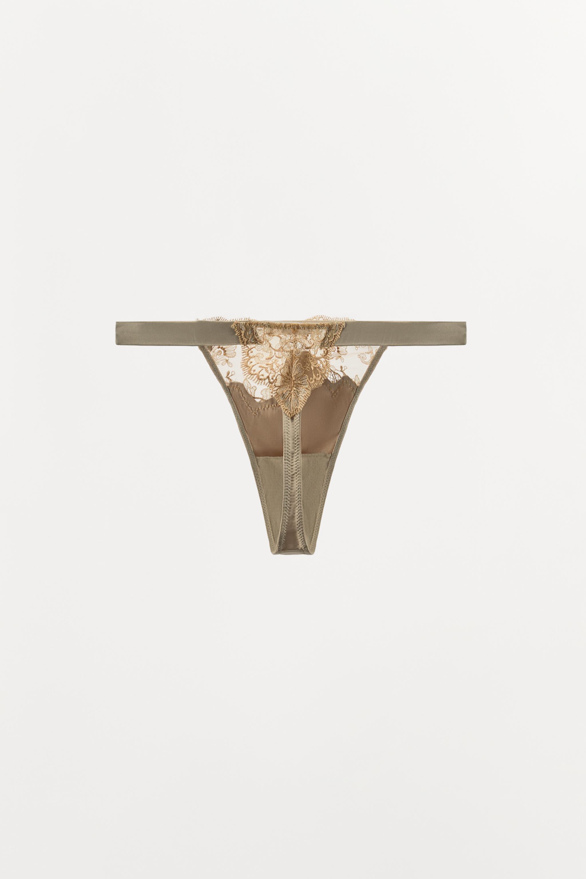 EMBROIDERED SATIN EFFECT THONG